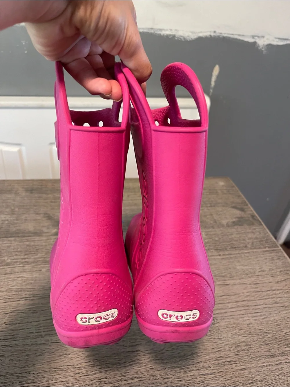 Crocs Handle It Rain Boots Kids Pink Slip On Lightweight Waterproof Outdoor C13
